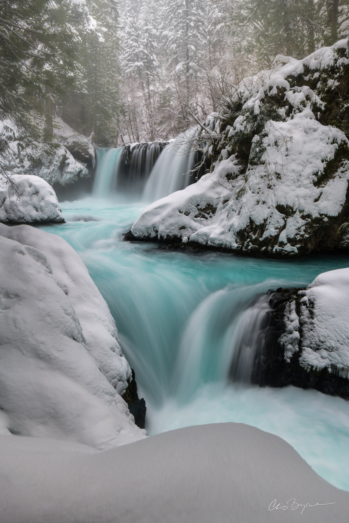 THE BIG CHILL The turquoise waters of Spirit Falls make it one of the prettiest waterfalls in the Pacific Northwest. Add a fresh foot of snow...